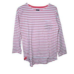 Joules Coral Stripe Bay Drop Shoulder Breton Top Women's US 10 Cotton